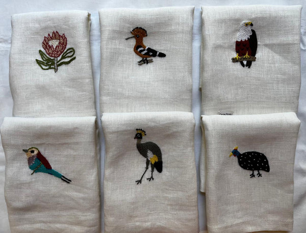 Linen guest towels for kitchen and bathroom – birds and fynbos